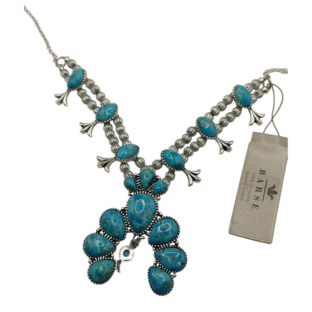 Barse Sterling Silver Turquoise Squash Blossom Statement Necklace